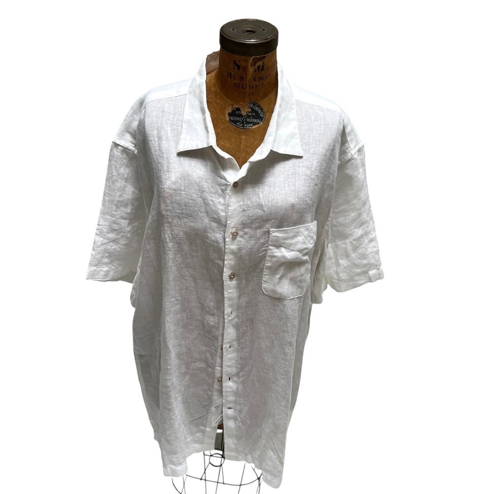 Joseph Abboud Men 2XLT White Linen Short Sleeve Button Up Shirt Big & Tall Boxy - Picture 10 of 16